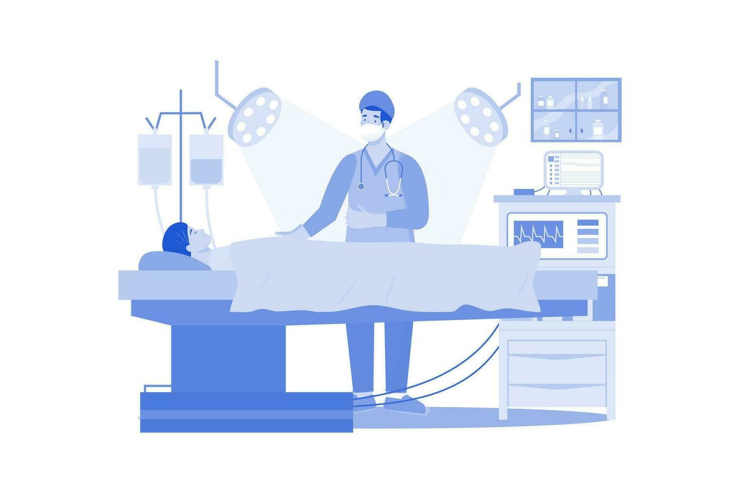 Medical professional multitasking for successful surgery. vector