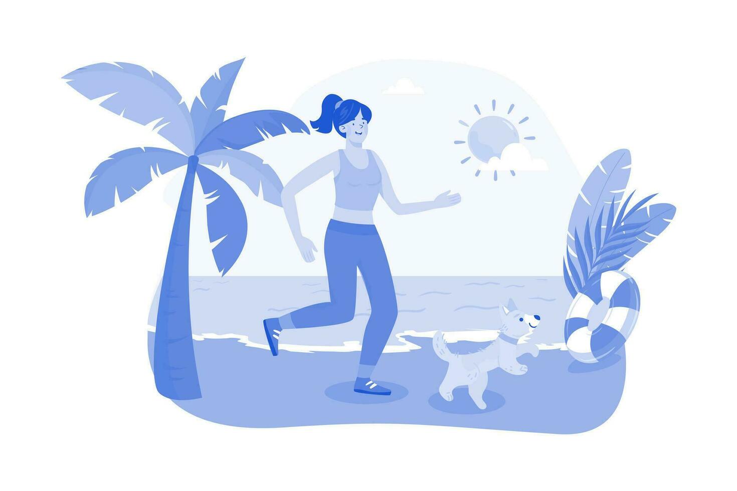 A jogger runs along the beach in the morning. vector