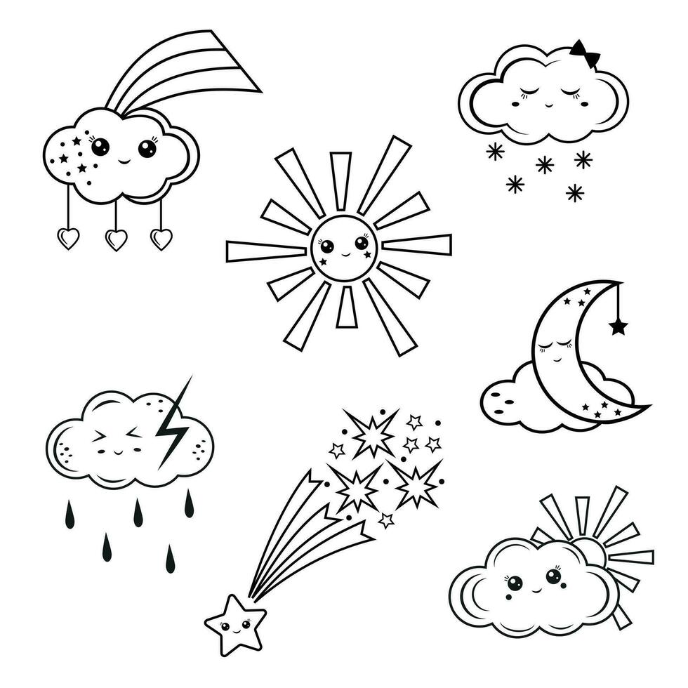 Collection of meteorological symbols. Color Vector illustration.