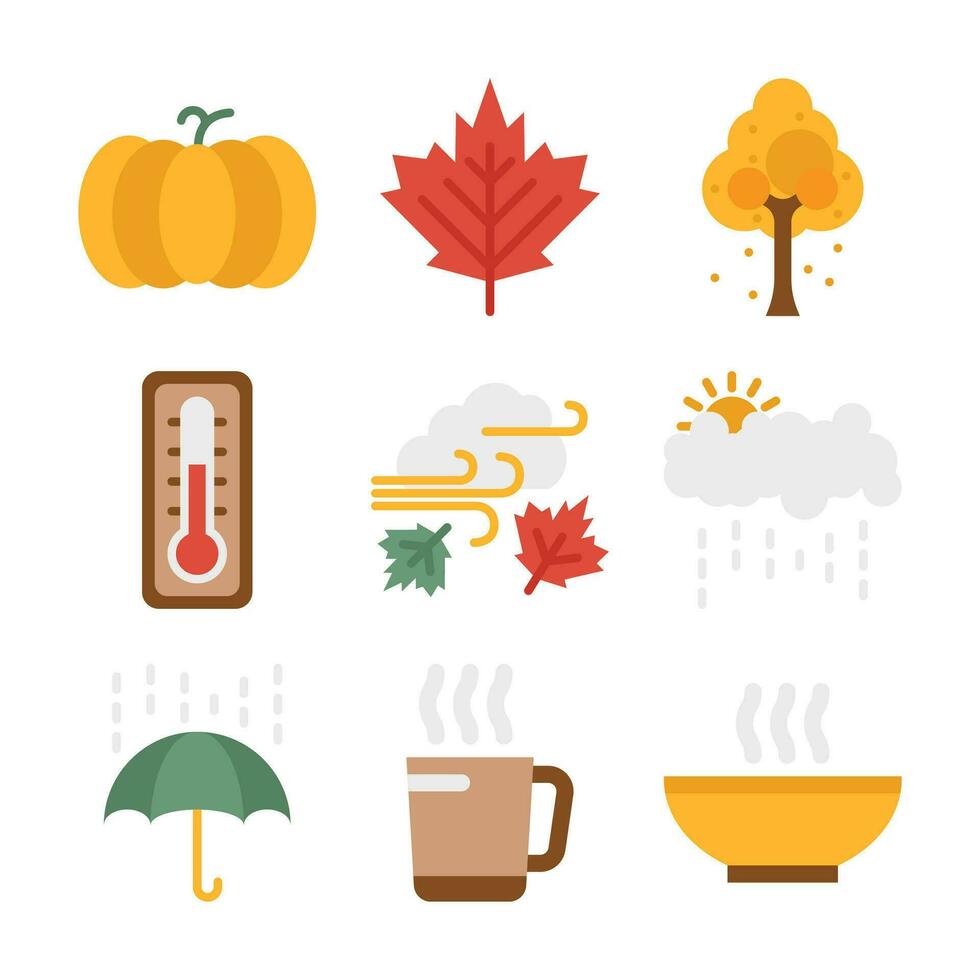 Set of Autumn Season Color Elements and Icons Pack vector