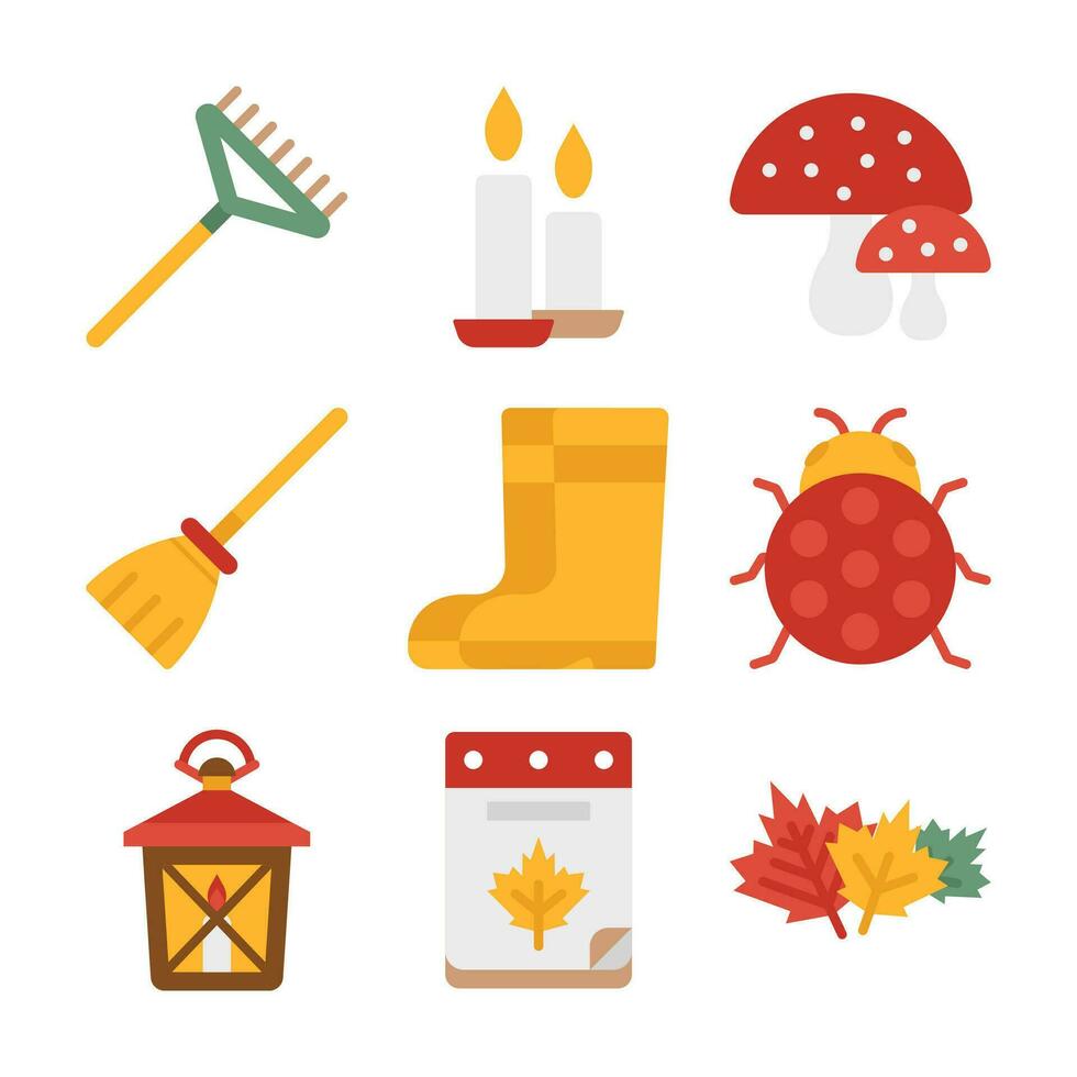 conjunto de otoño temporada color elementos y íconos paquete vector
