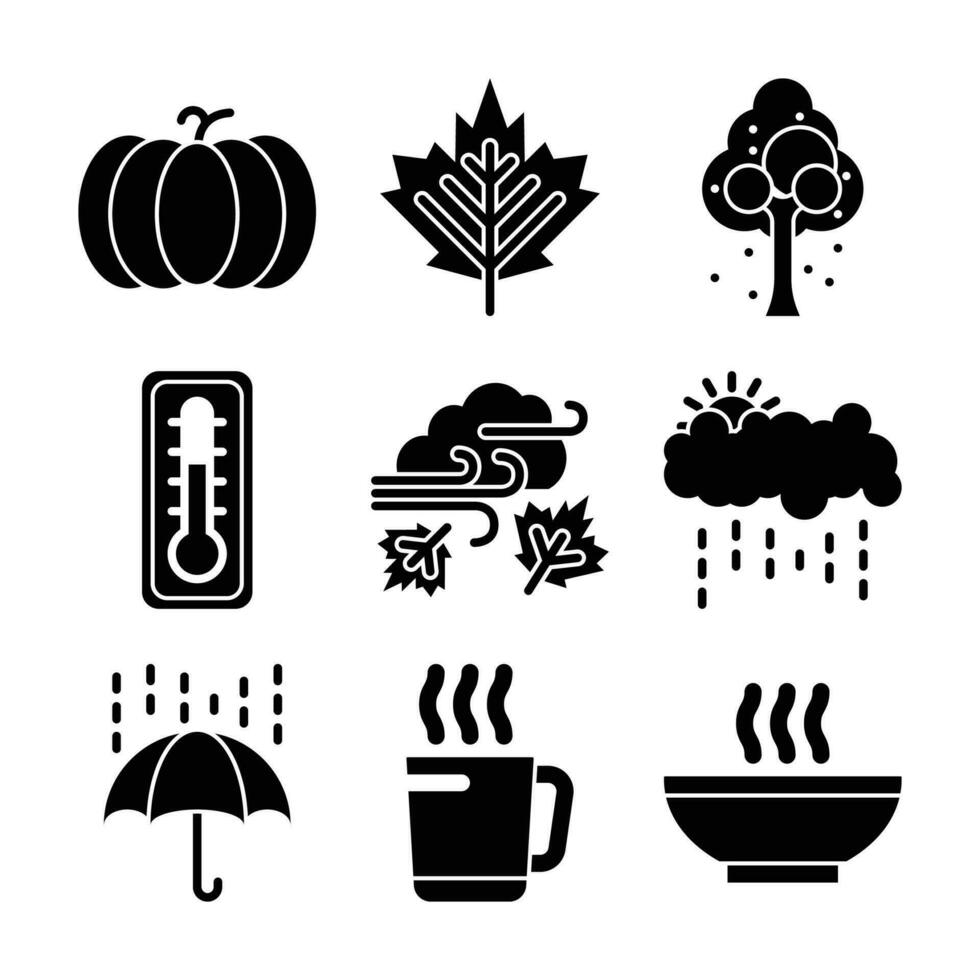 conjunto de otoño temporada glifo elementos y íconos paquete vector