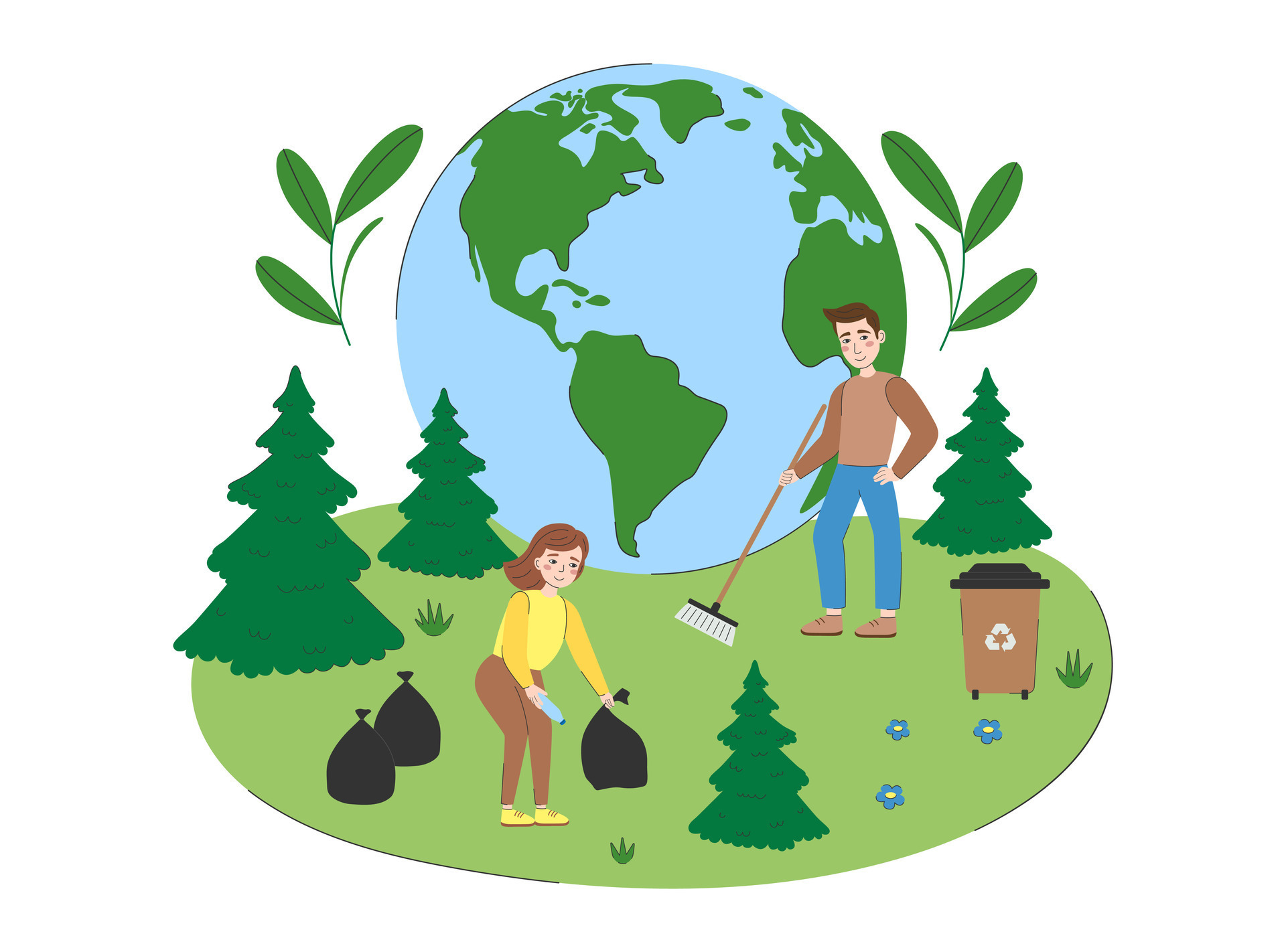 Young people take care about planet. Volunteers cleaning earth from  garbage. Environment protection and nature care concept. Save the planet. Ecology  vector illustration 30334549 Vector Art at Vecteezy