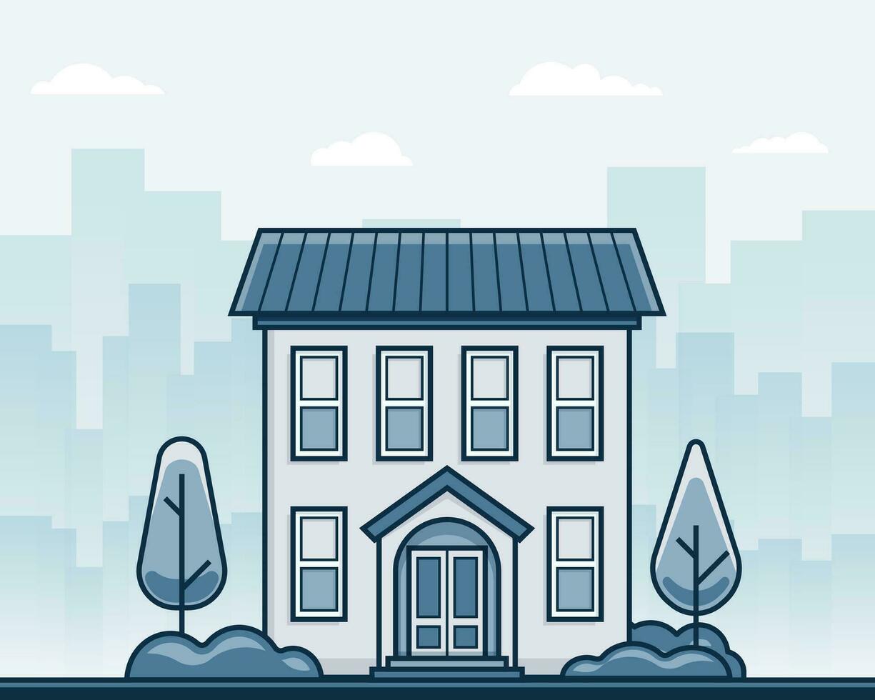 House with trees in the city. Vector illustration in flat style.