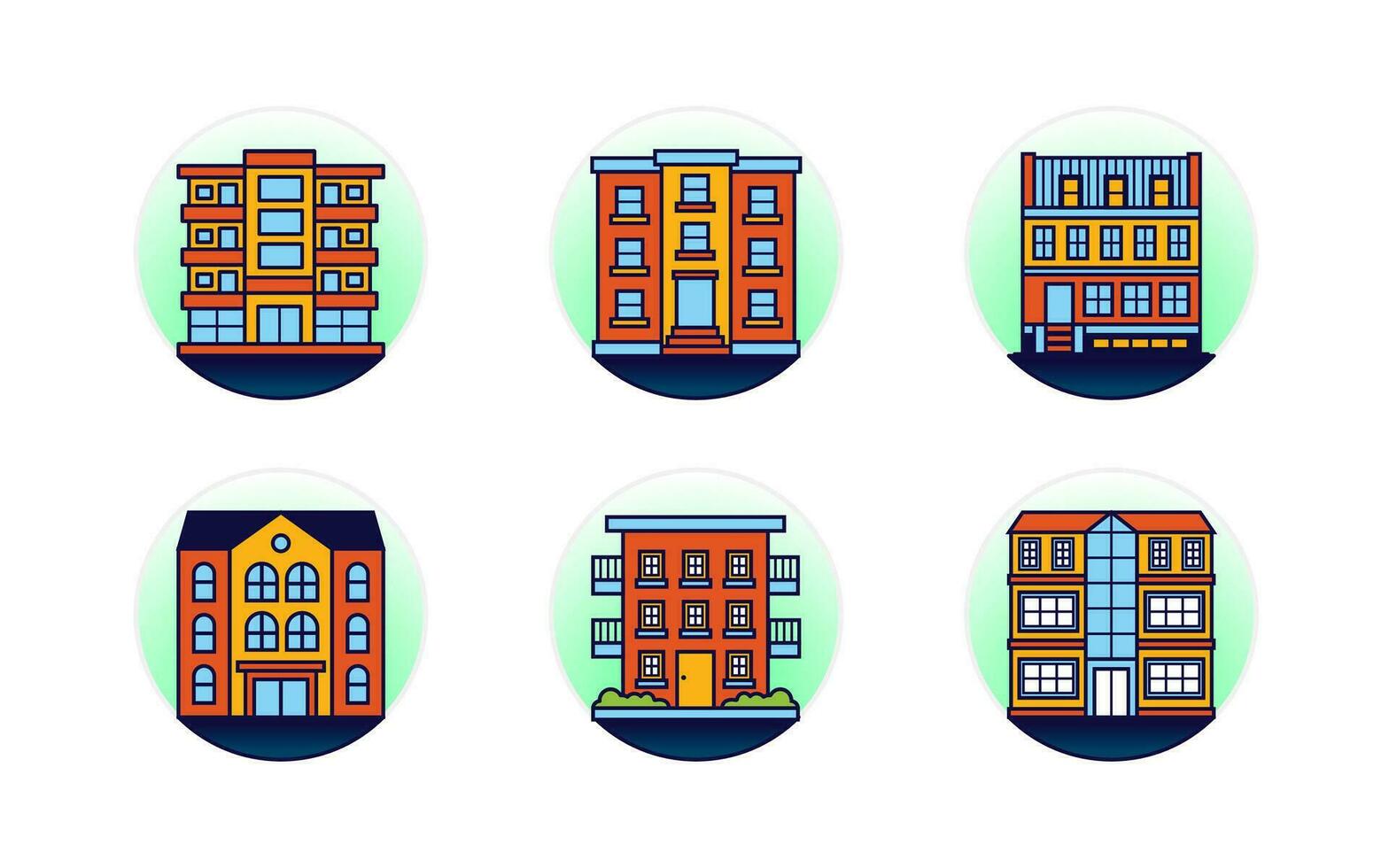 conjunto de vistoso casa edificios íconos . Departamento ilustración en plano estilo. vector