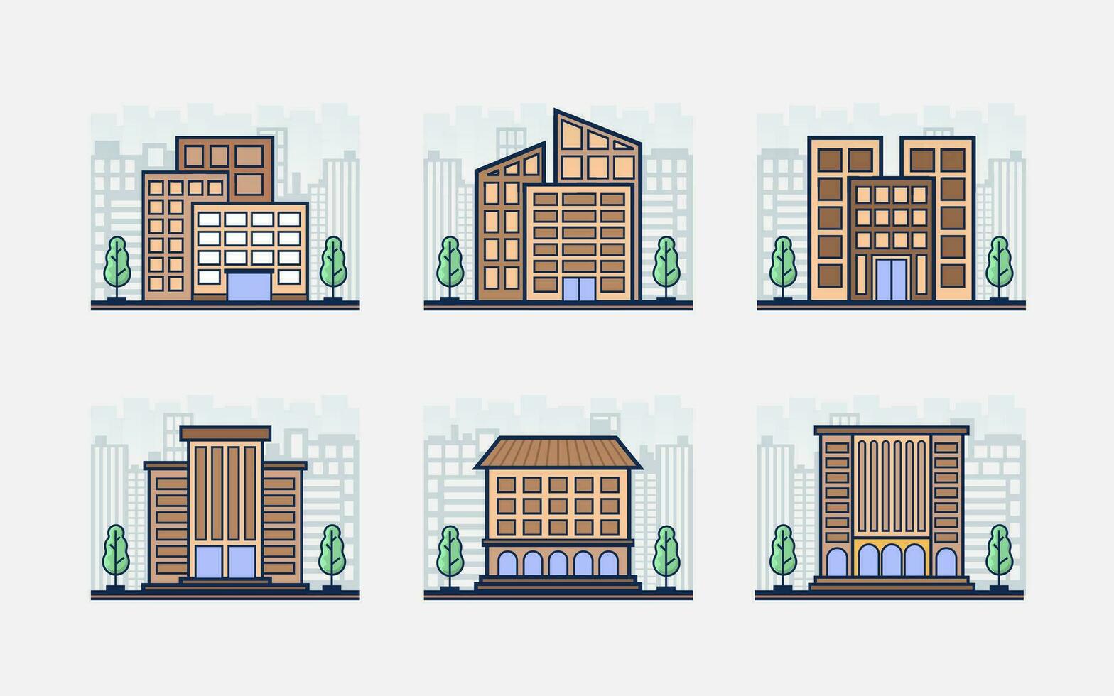 Set city buildings icons . Hotel office, apartment school university illustration in flat style. vector