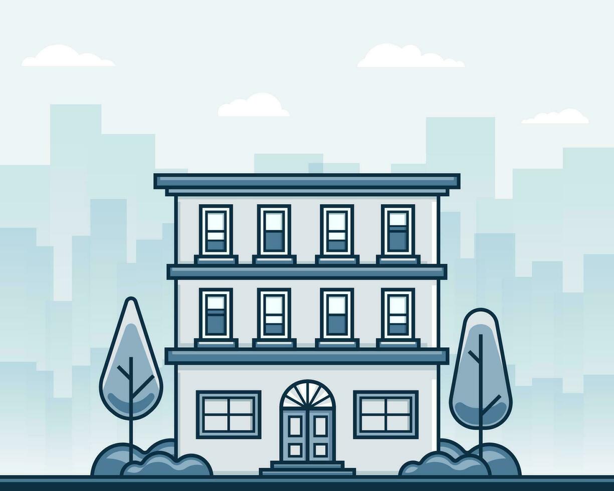 Hotel apartment building icon design, city background illustration vector