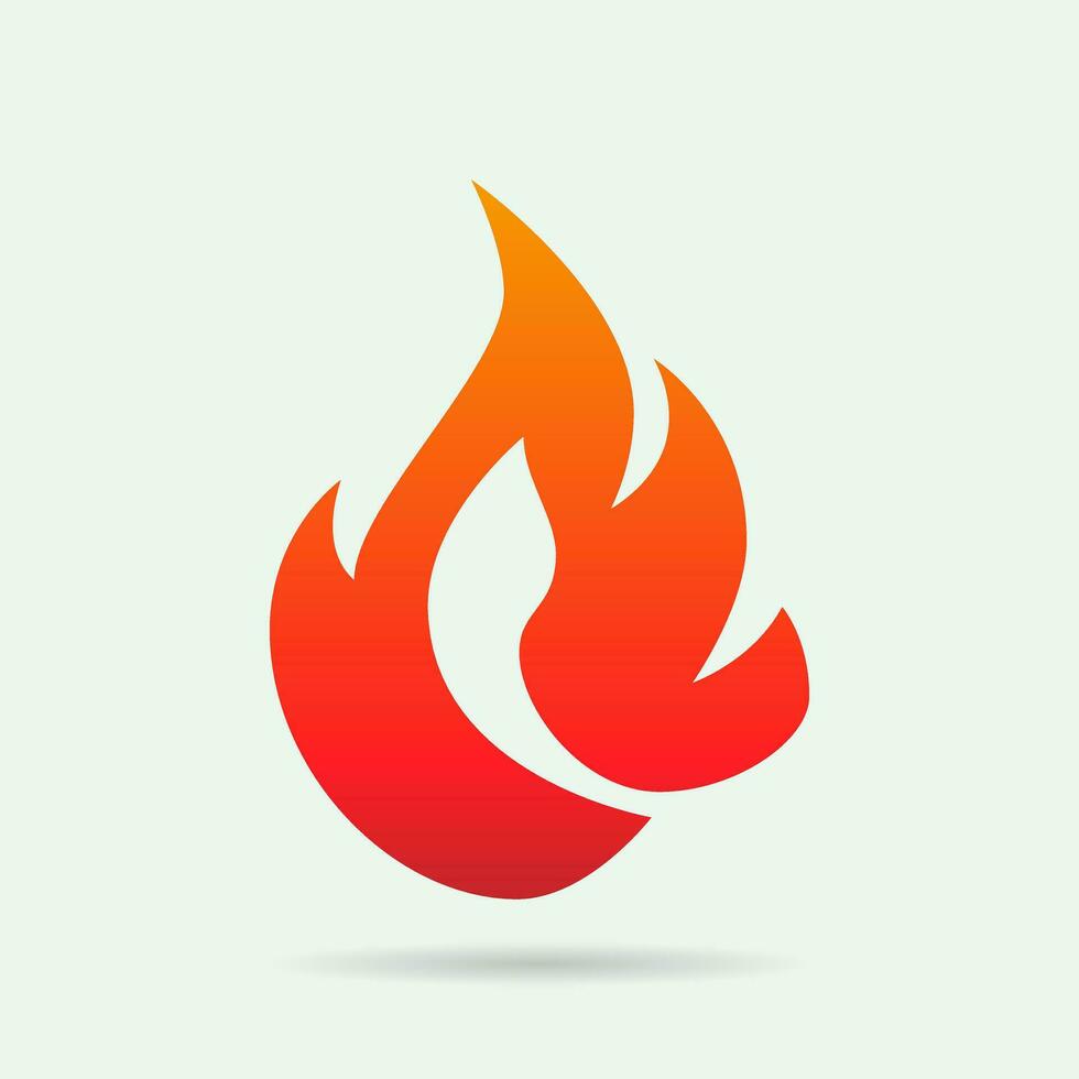 Fire, flame. Red flame in abstract style on white background. Flat fire. Modern art isolated graphic. Fire sign. Vector Illustration