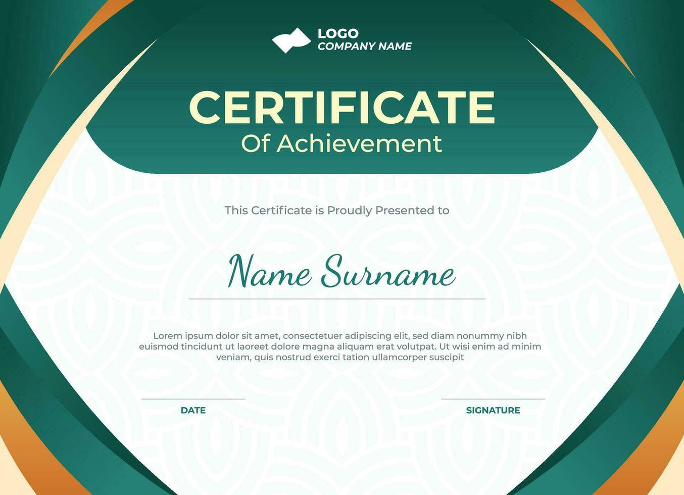 Modern Certificate Template Vector Design in green and gold