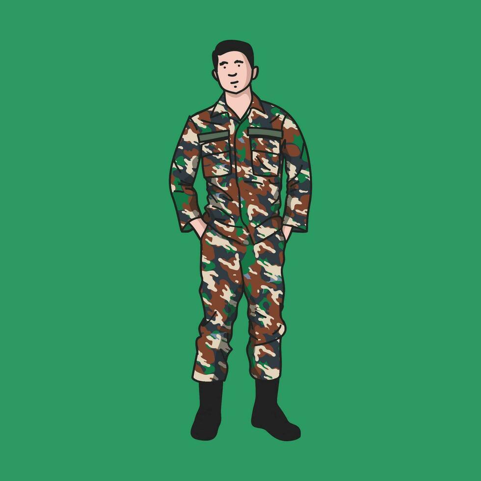 galante soldados en pie en Ejército uniforme vector