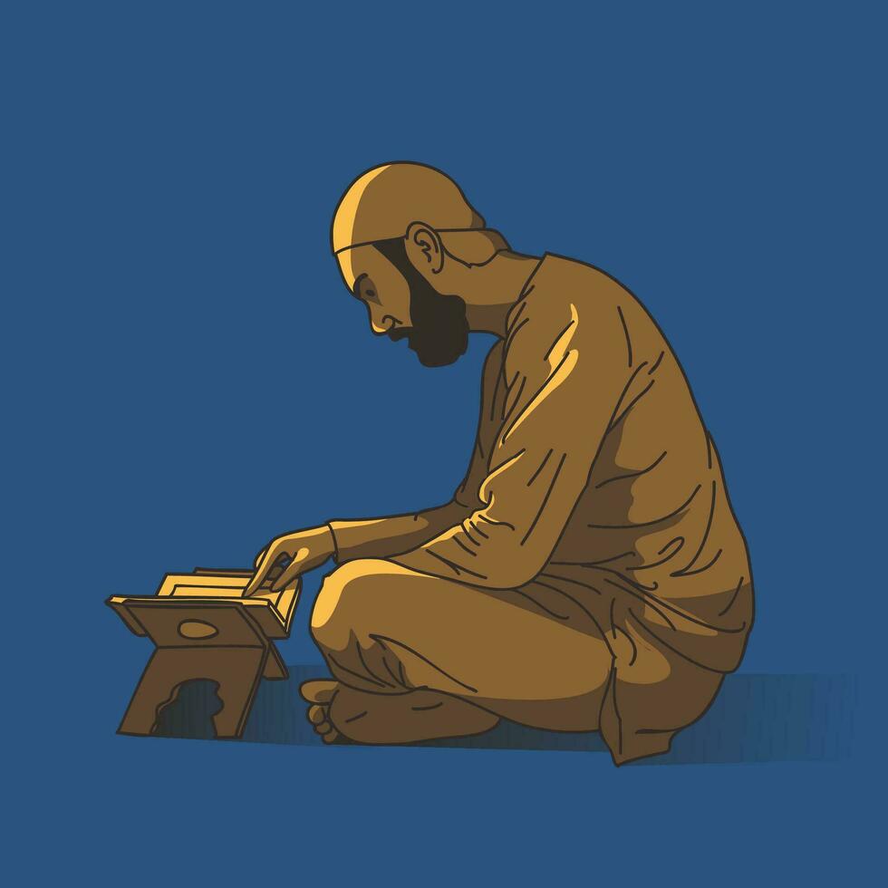 Illustration of a Muslim sitting reading the quran vector