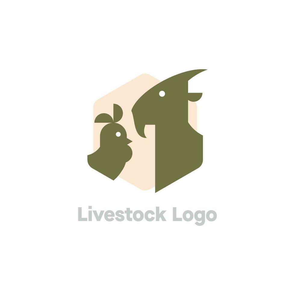 farm or livestock logo with illustration of chicken and goat vector