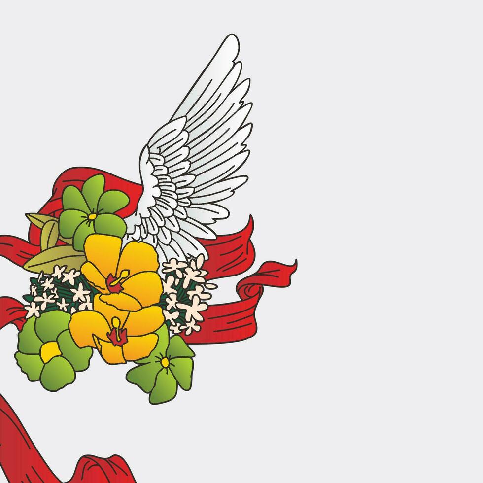 Illustration of flowers, red scarf, and wings vector