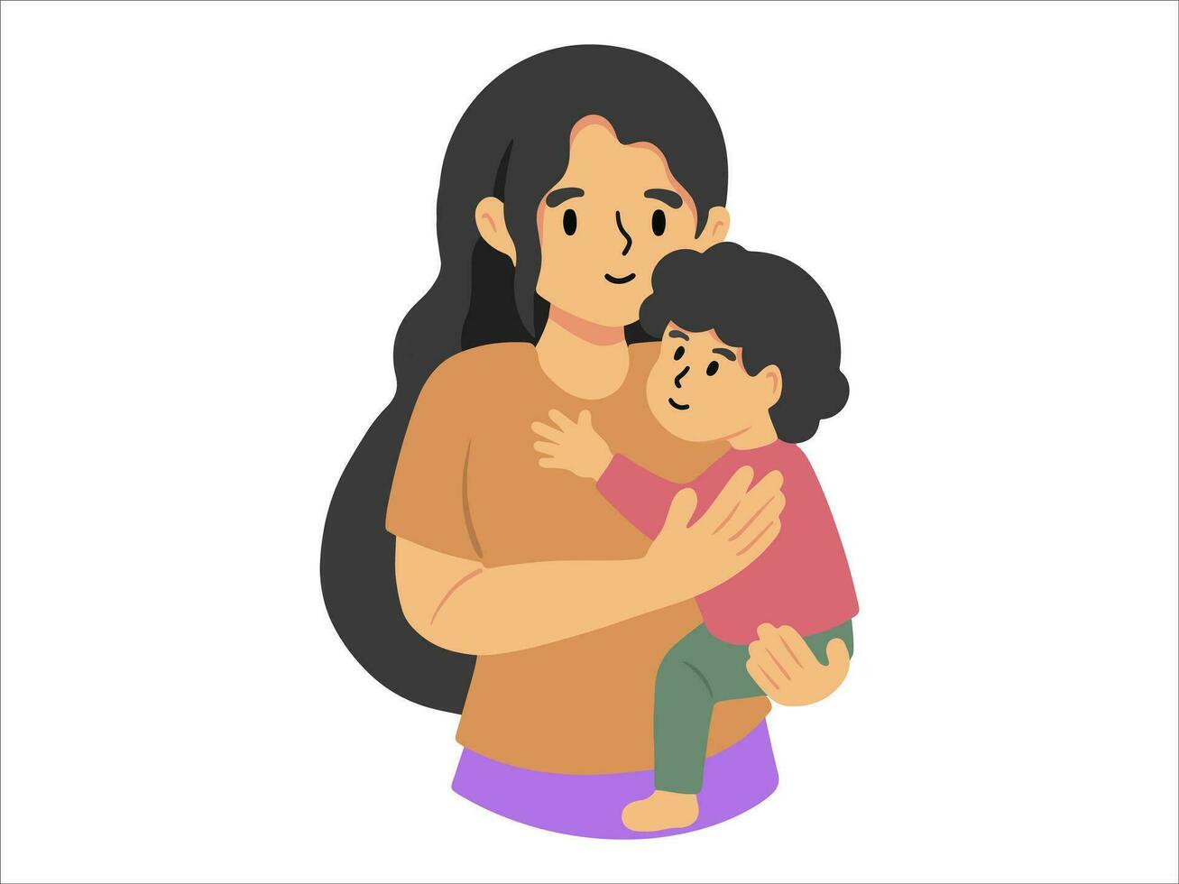 Mom holding baby or People Character illustration vector