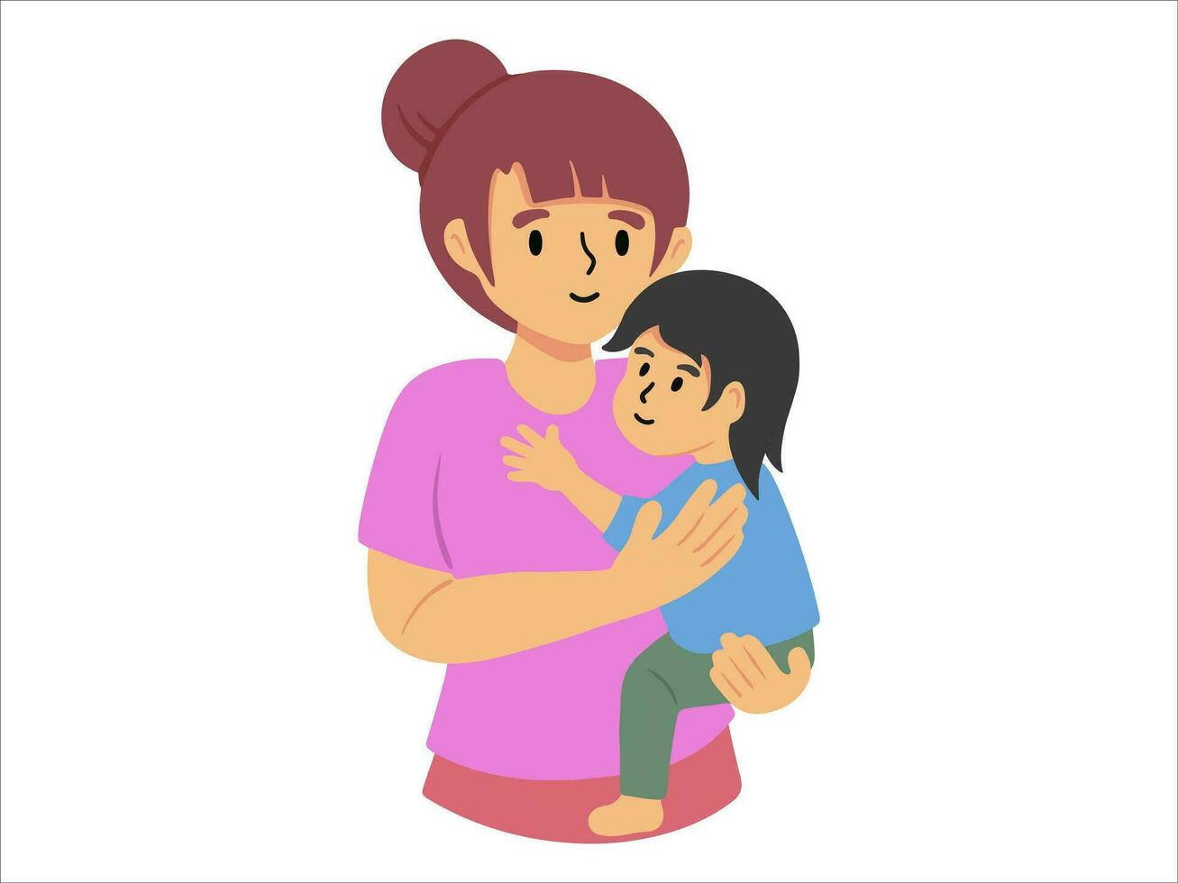 Mom holding baby or People Character illustration vector
