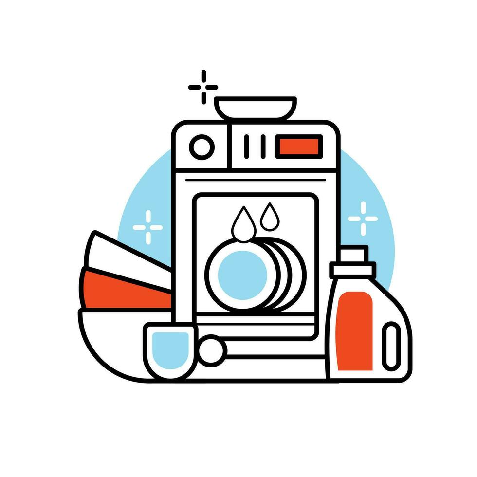 Vector dishwasher icon in flat style.