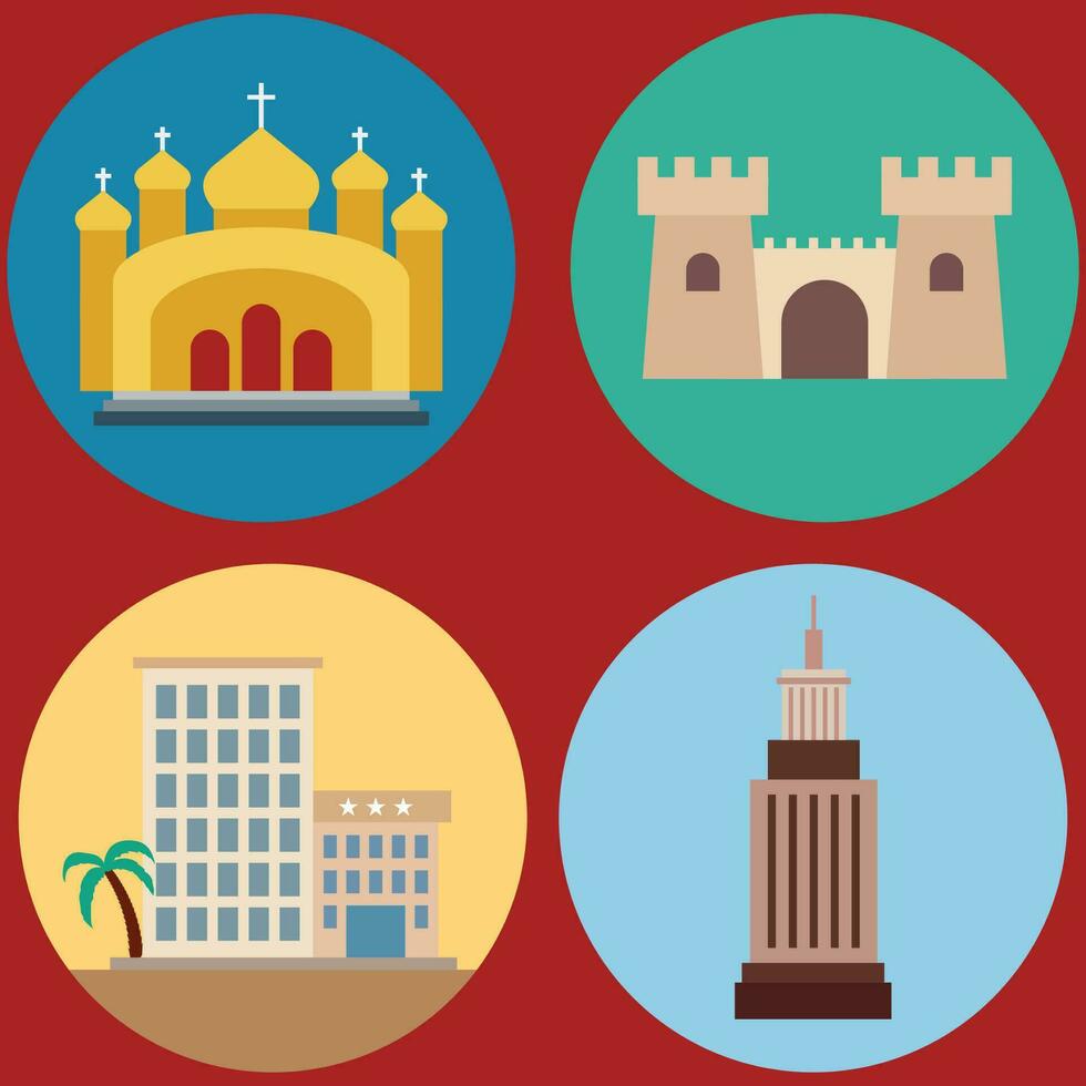 Buildings icon vector set. Bank, school, courthouse, university, library. Architecture concept. Can be used for topics like office, city, real estate