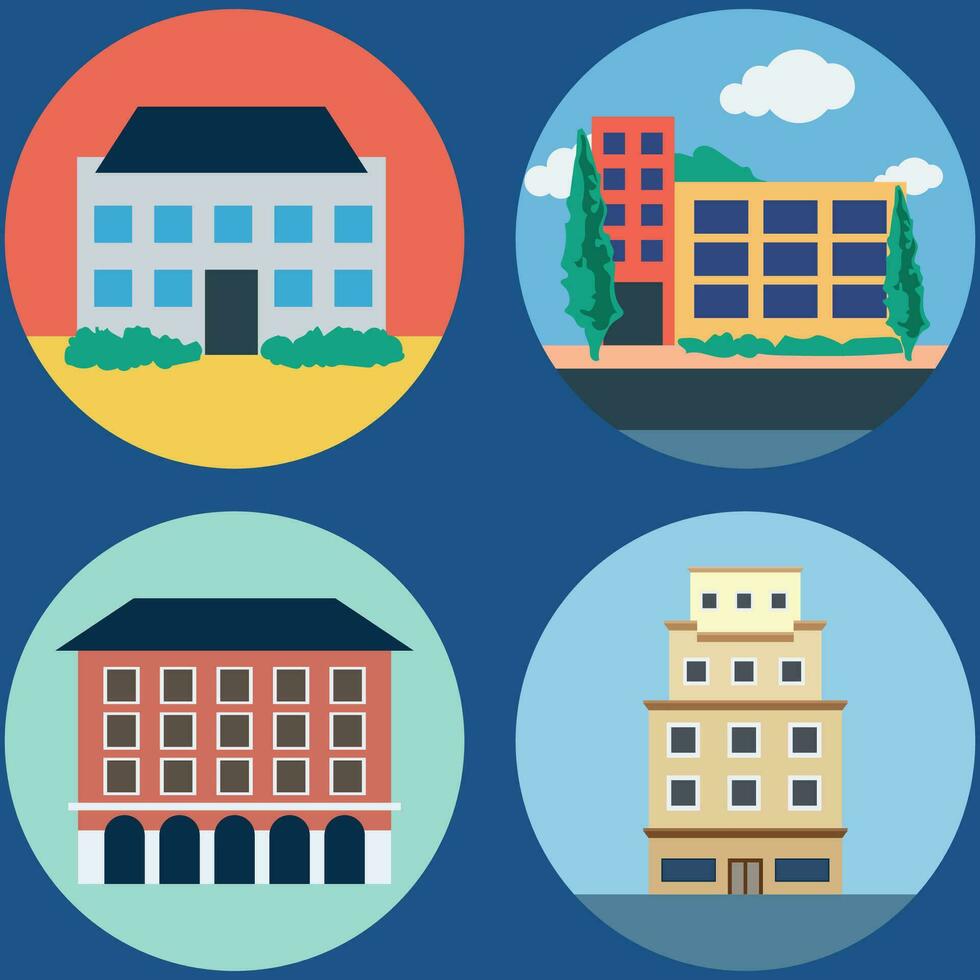 Buildings icon vector set. Bank, school, courthouse, university, library. Architecture concept. Can be used for topics like office, city, real estate