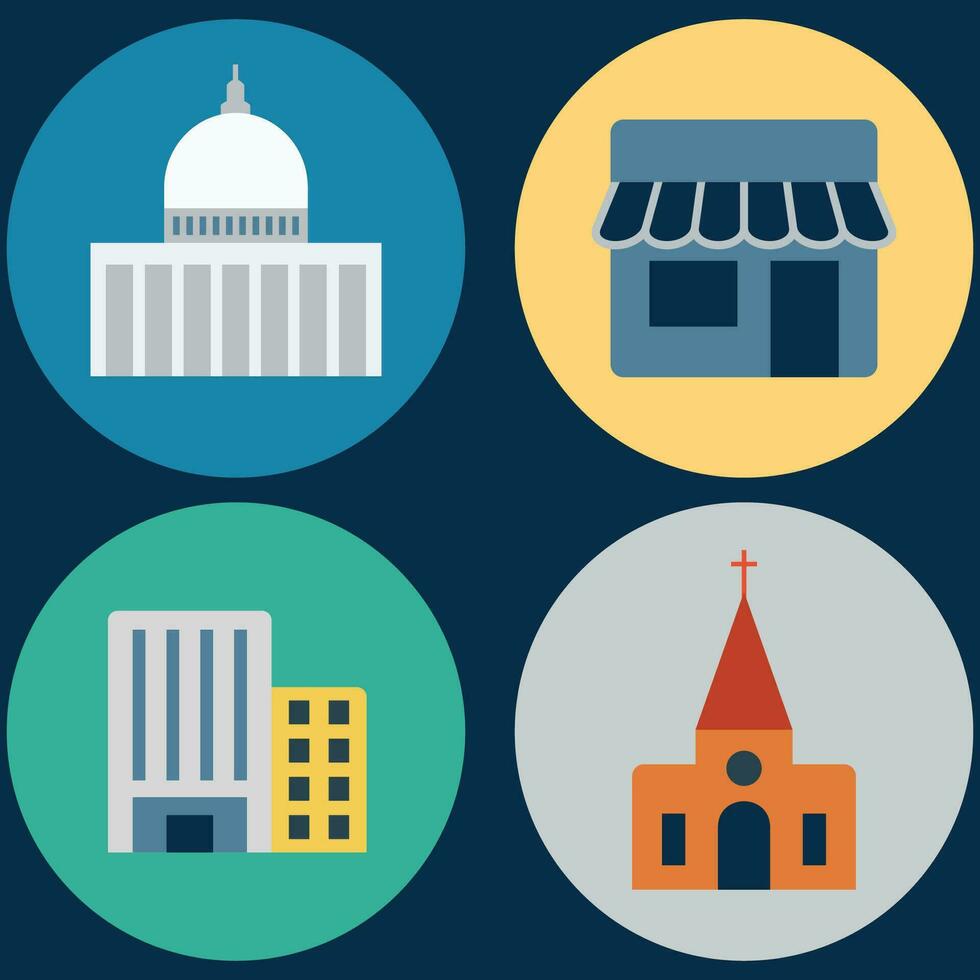 Buildings icon vector set. Bank, school, courthouse, university, library. Architecture concept. Can be used for topics like office, city, real estate