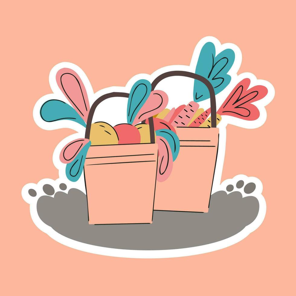 Harvesting. Bucket with vegetables. Sticker. Agricultural autumn work. Flat isolated illustration vector