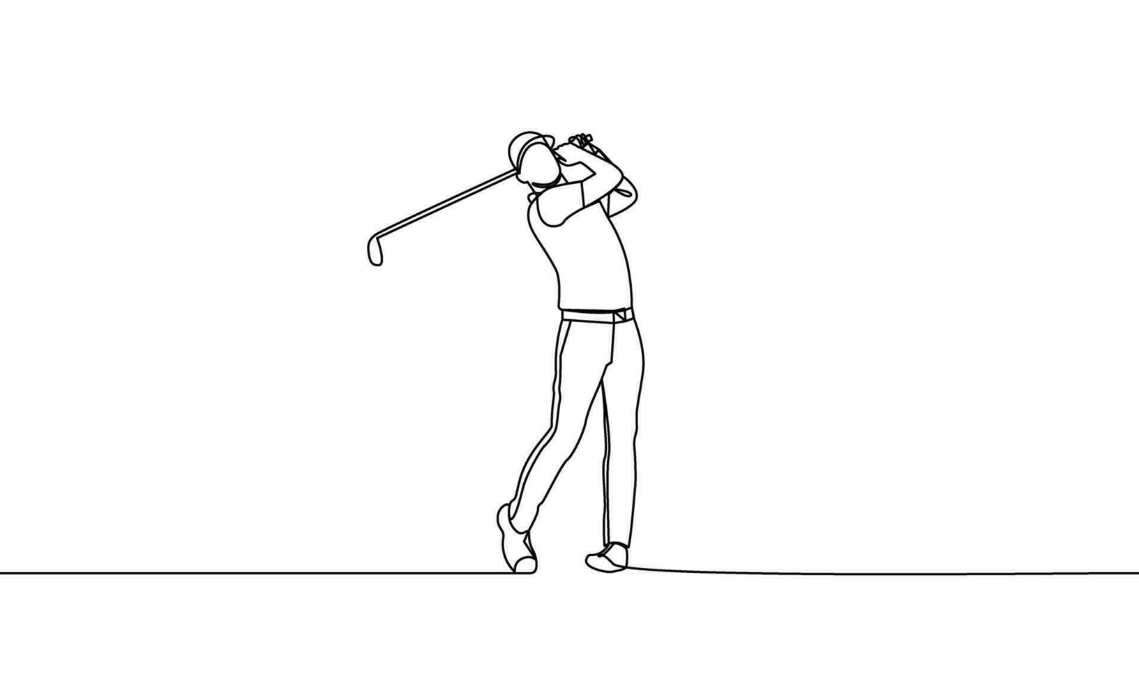 Single continuous golfer line. Type of sport, Golf. One line vector illustration, outline