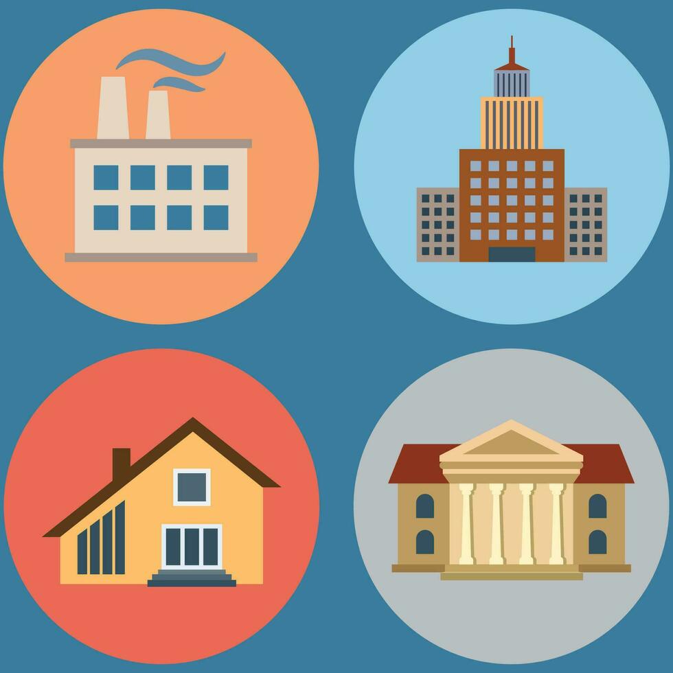 Buildings icon vector set. Bank, school, courthouse, university, library. Architecture concept. Can be used for topics like office, city, real estate