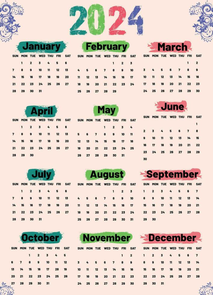 calendar 2024 vector. happy new year calendar eps file vector