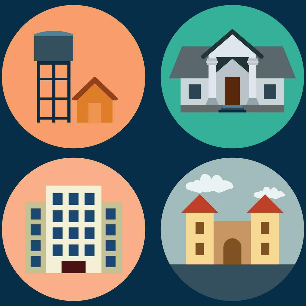 Buildings icon vector set. Bank, school, courthouse, university, library. Architecture concept. Can be used for topics like office, city, real estate