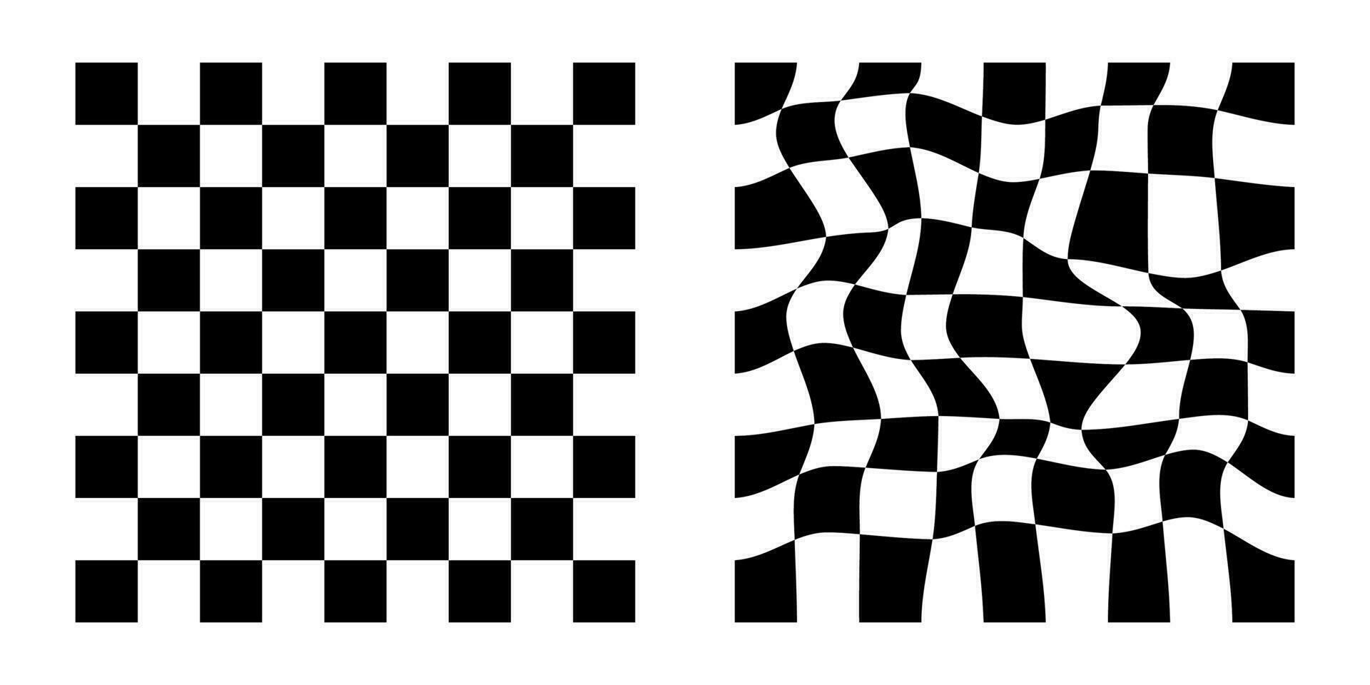 Distorted checkered pattern black and white background design vector illustration.