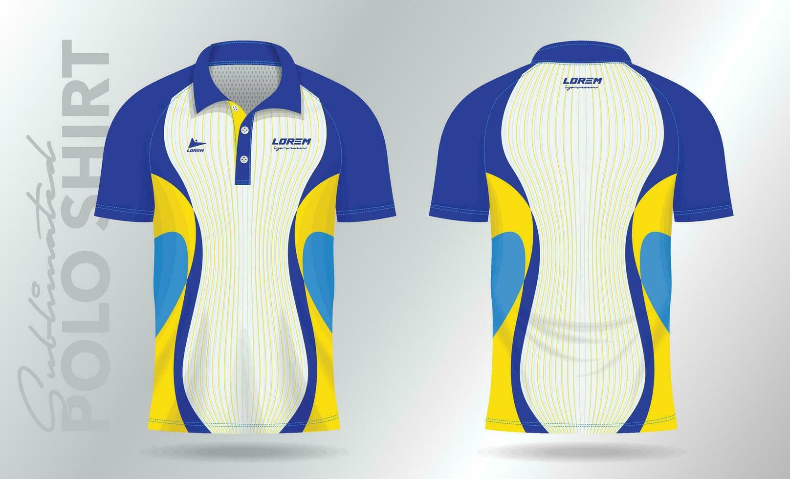 blue and yellow polo mockup Shirt template design for badminton jersey ...