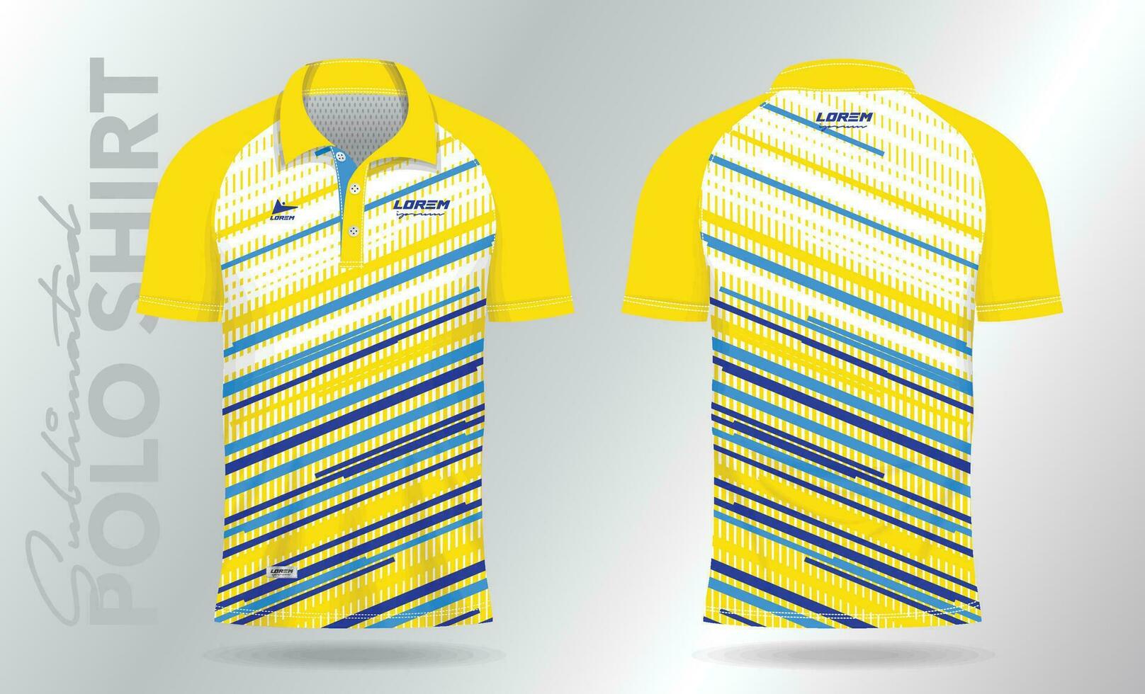 azul y amarillo polo Bosquejo camisa modelo diseño para bádminton jersey, tenis, fútbol, fútbol americano o deporte uniforme vector