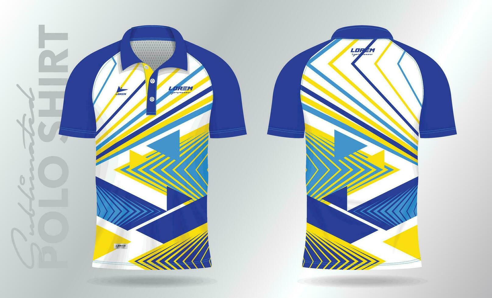 azul y amarillo polo Bosquejo camisa modelo diseño para bádminton jersey, tenis, fútbol, fútbol americano o deporte uniforme vector