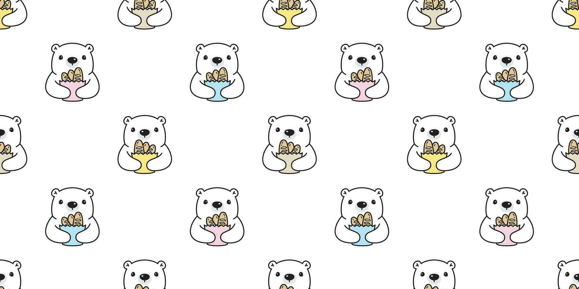 Bear seamless pattern vector polar bear bread bakery scarf isolated cartoon tile background repeat wallpaper illustration design