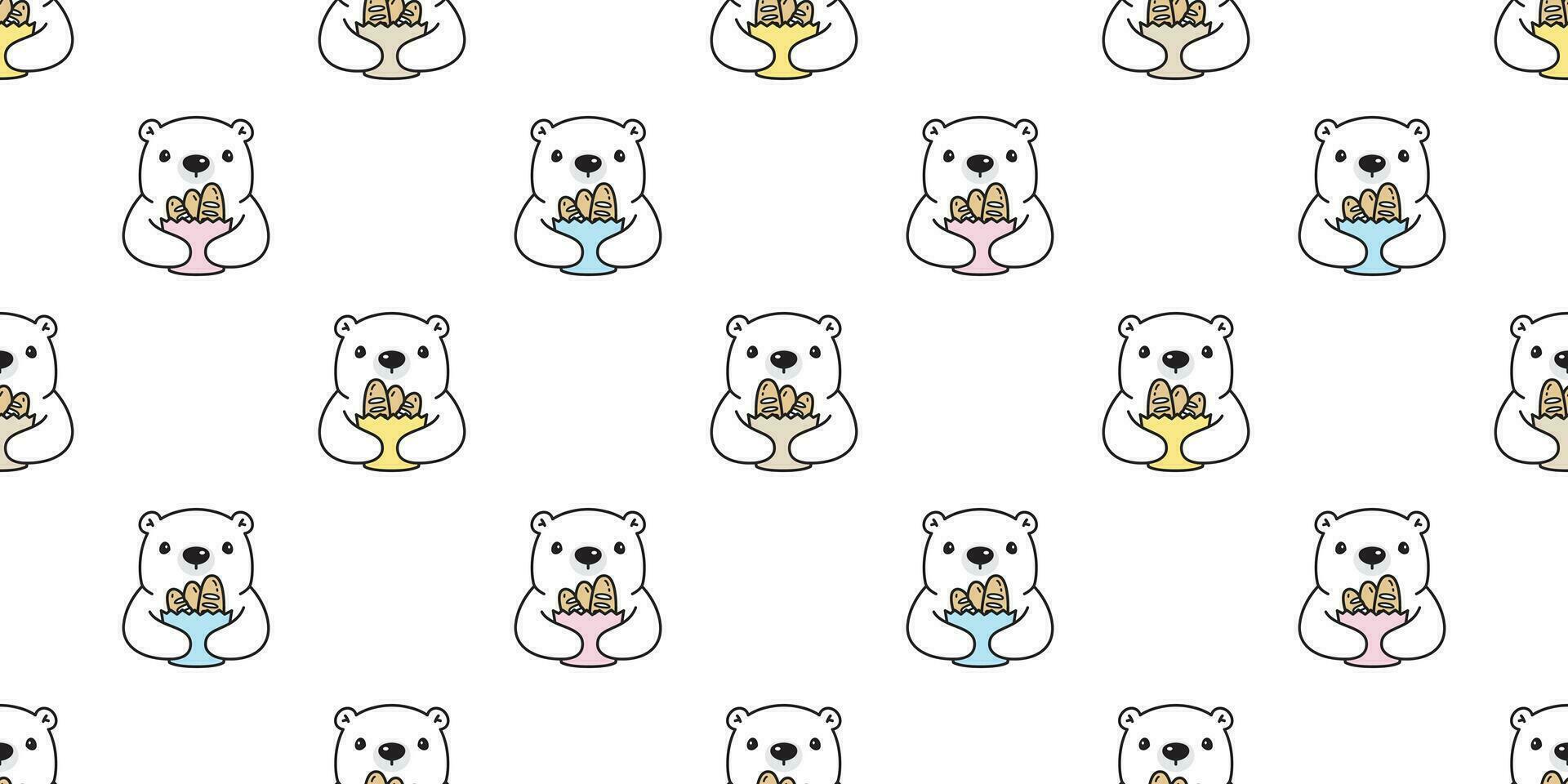 Bear seamless pattern vector polar bear bread bakery scarf isolated cartoon tile background repeat wallpaper illustration design