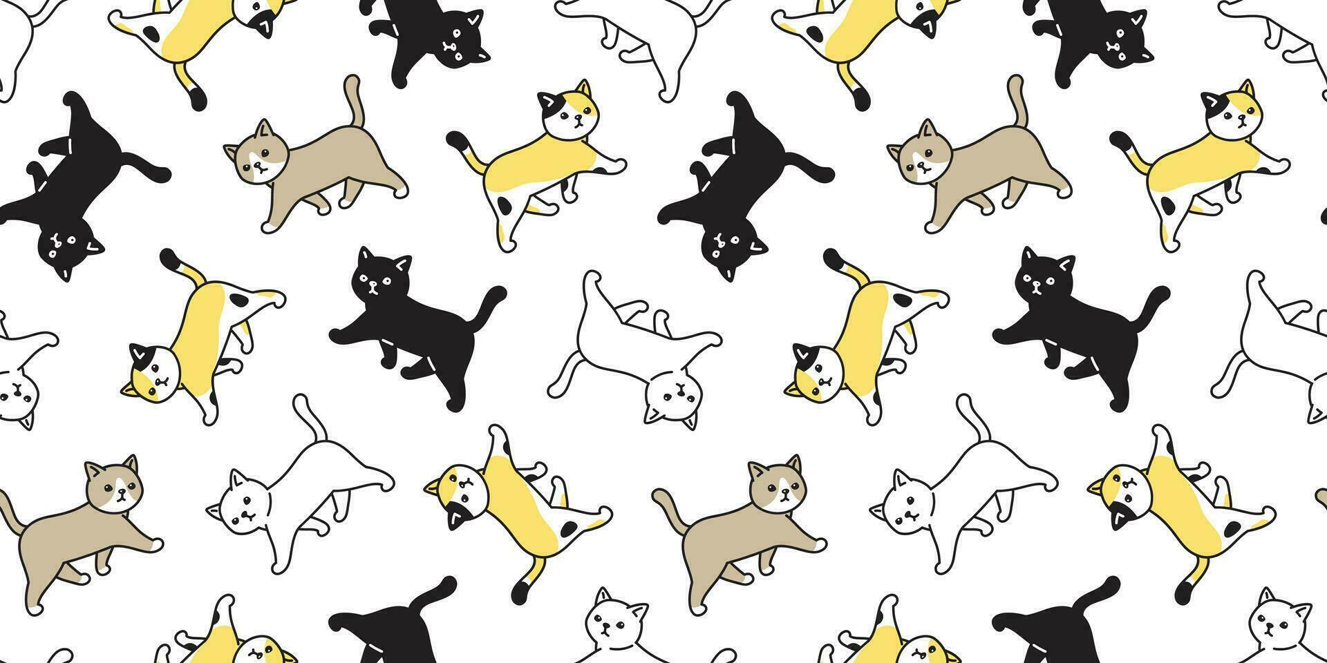 cat seamless pattern vector kitten calico walk cartoon scarf isolated tile background repeat wallpaper doodle illustration