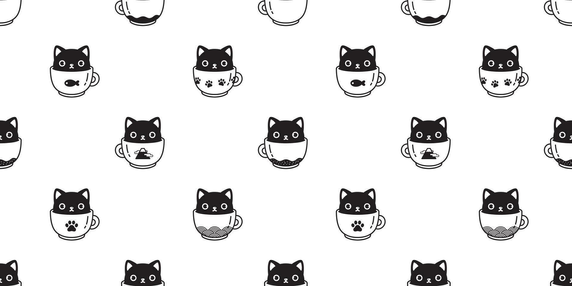 gato sin costura modelo gatito vector café taza calicó raza bufanda aislado japonés dibujos animados loseta fondo de pantalla repetir antecedentes ilustración diseño