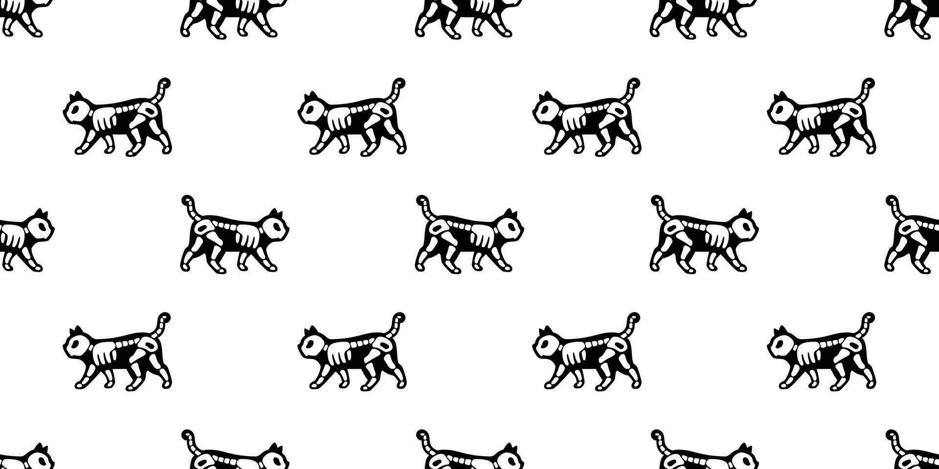 cat seamless pattern vector Halloween kitten skull bone skeleton cartoon character illustration doodle design
