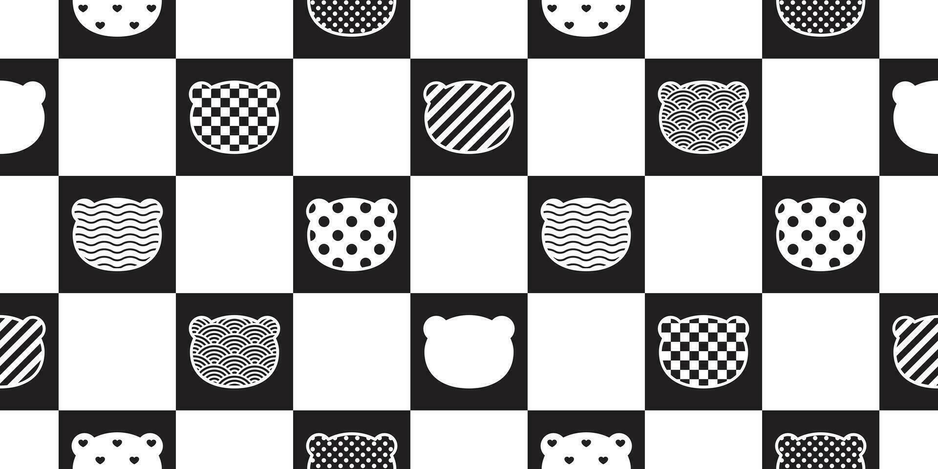 Bear seamless pattern vector polar bear head checked polka dot heart valentine japanese wave teddy scarf isolated repeat wallpaper tile background cartoon illustration doodle design white