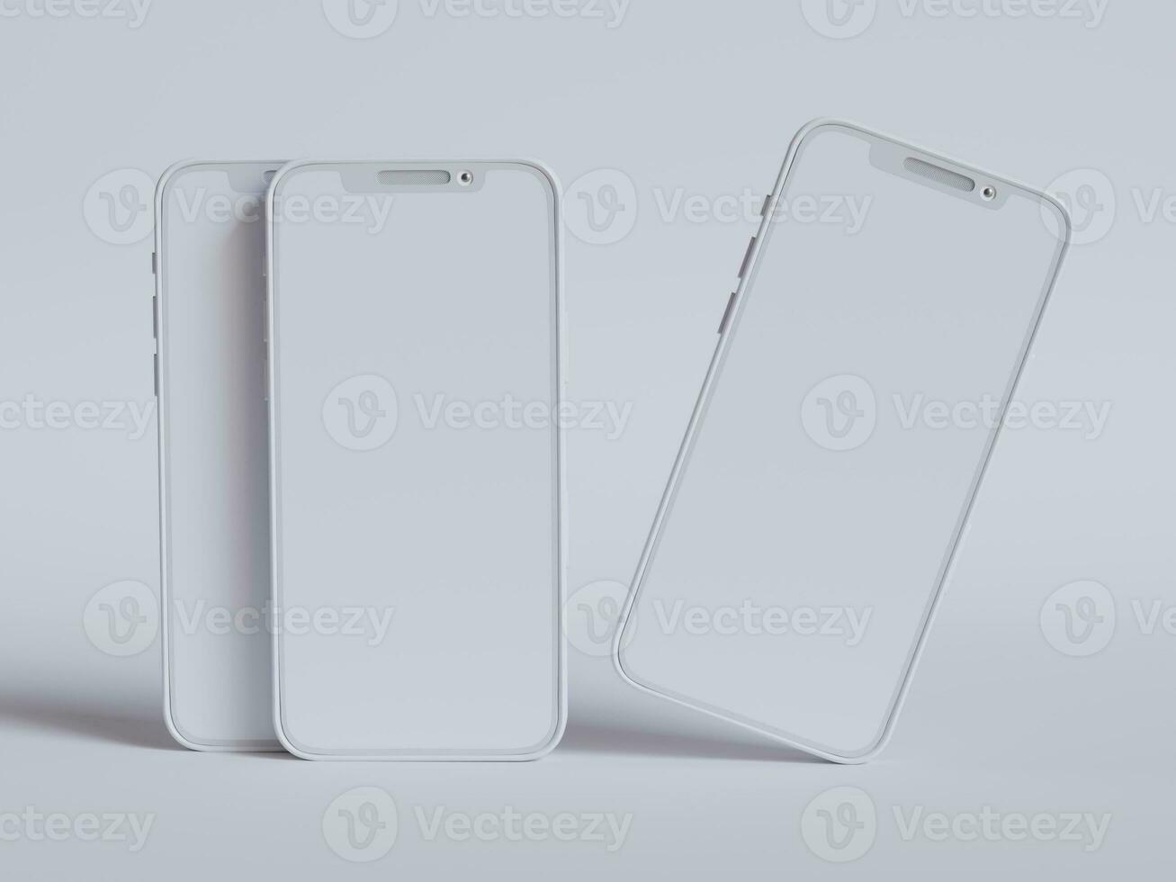 Clay phone white background and smarphone color touch screen rendering 3D photo