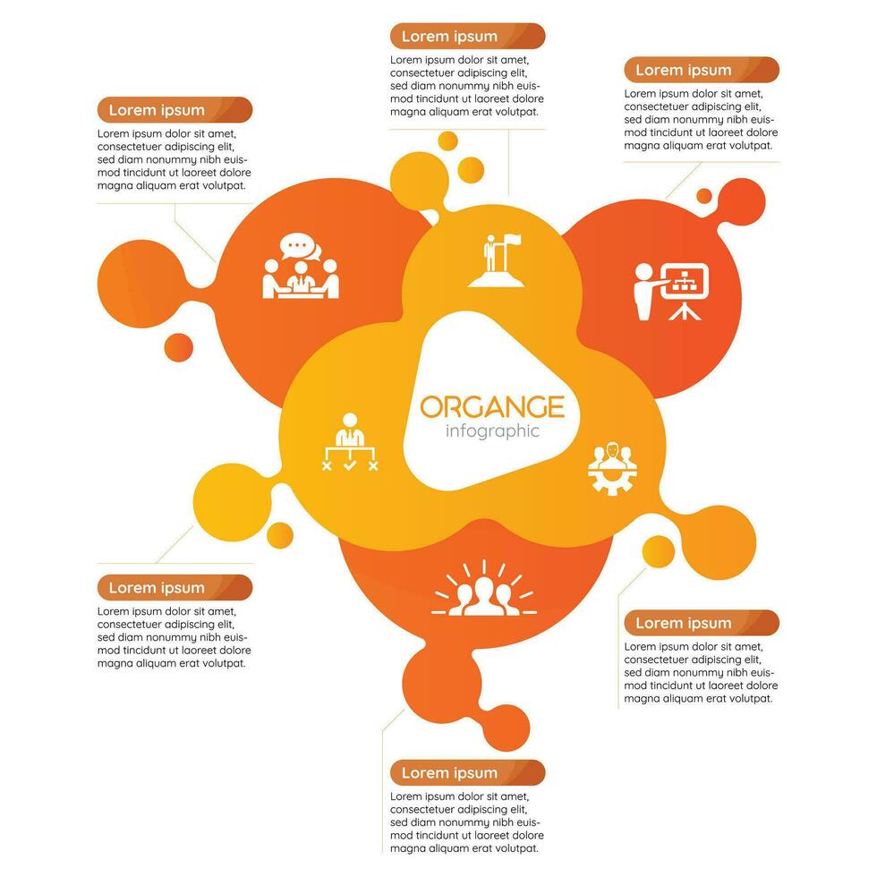 negocio infografía. paso por paso infografía. universal resumen elemento de cuadro, grafico, tarta cuadro. naranja vector negocio modelo para presentaciones y capacitación.