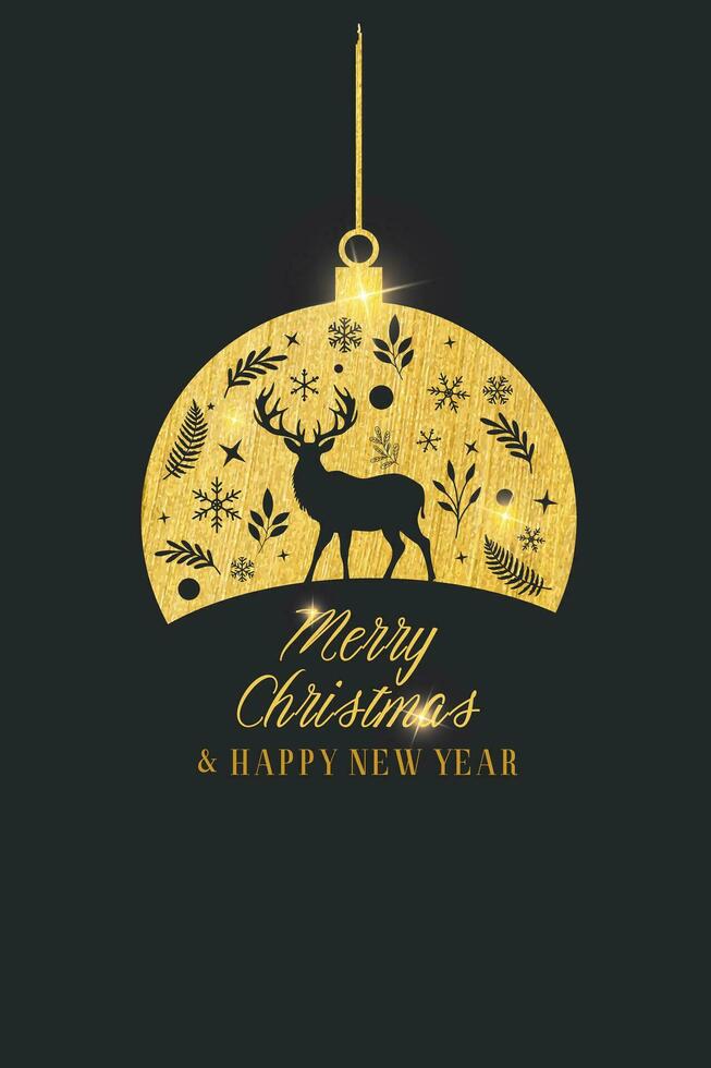 Modern universal artistic template. Corporate Holiday Cards and invitations Merry Christmas new year. with christmas deer Golden frame and background design. Vector illustration.