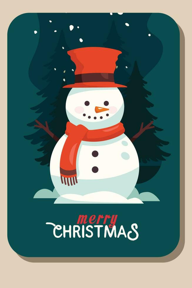 snowman on the snow smile and happy merry cristmas vector .