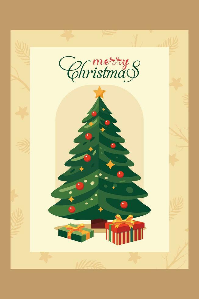 Navidad árbol en vector. allí es un Navidad árbol con decoraciones Navidad árbol con adornos en un marrón antecedentes. vector