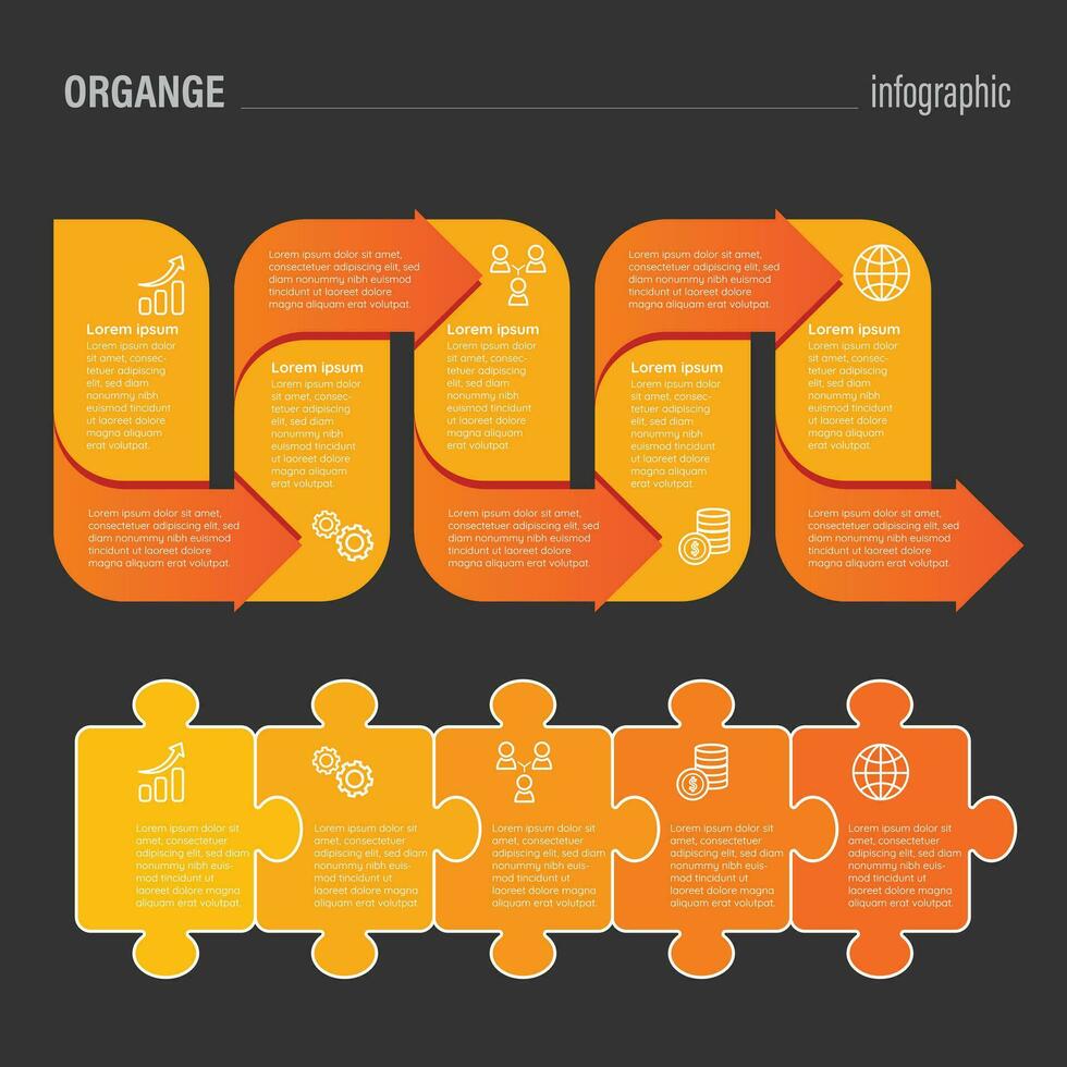 Business infographics. Step by step infographic. Universal abstract element of chart, graph, diagram. Orange vector business template for presentations and training.