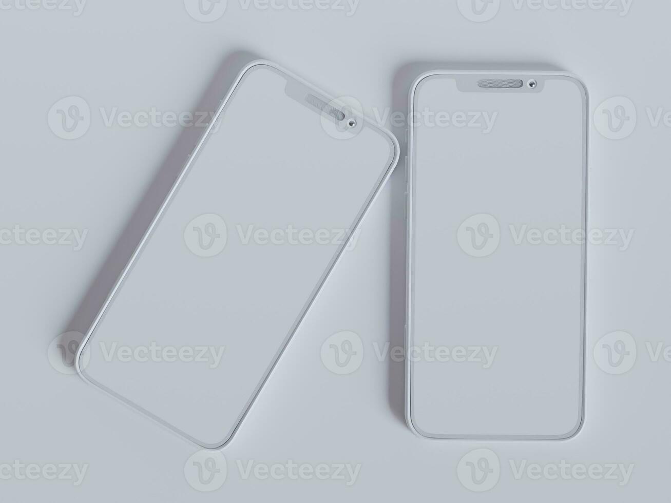 Clay phone white background and smarphone color touch screen rendering 3D photo