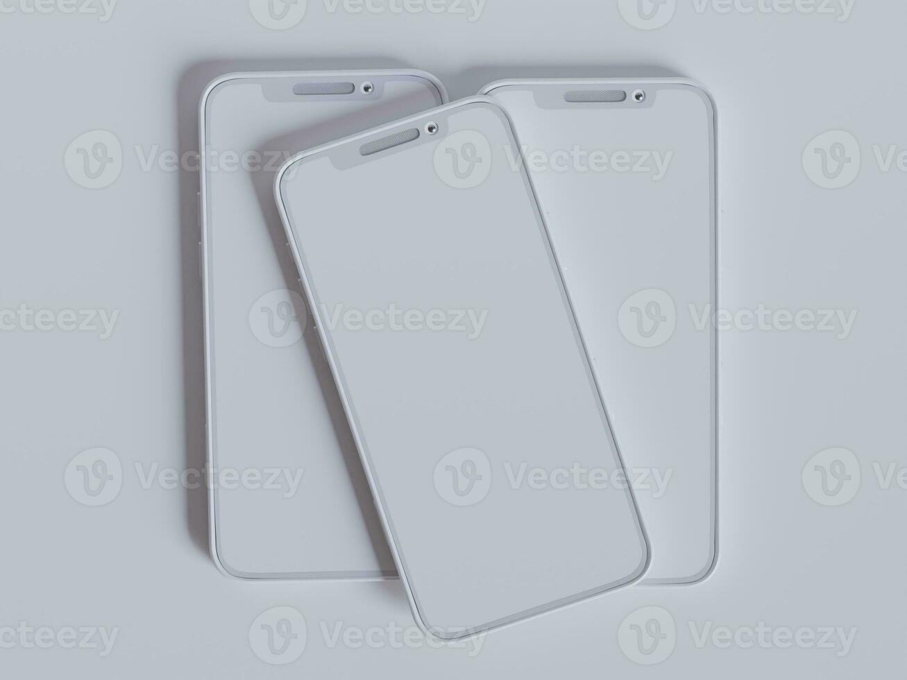 Clay phone white background and smarphone color touch screen rendering 3D photo