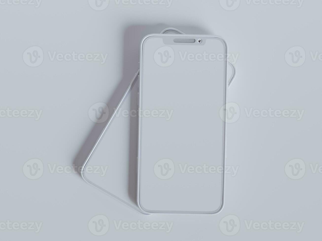 Clay phone white background and smarphone color touch screen rendering 3D photo