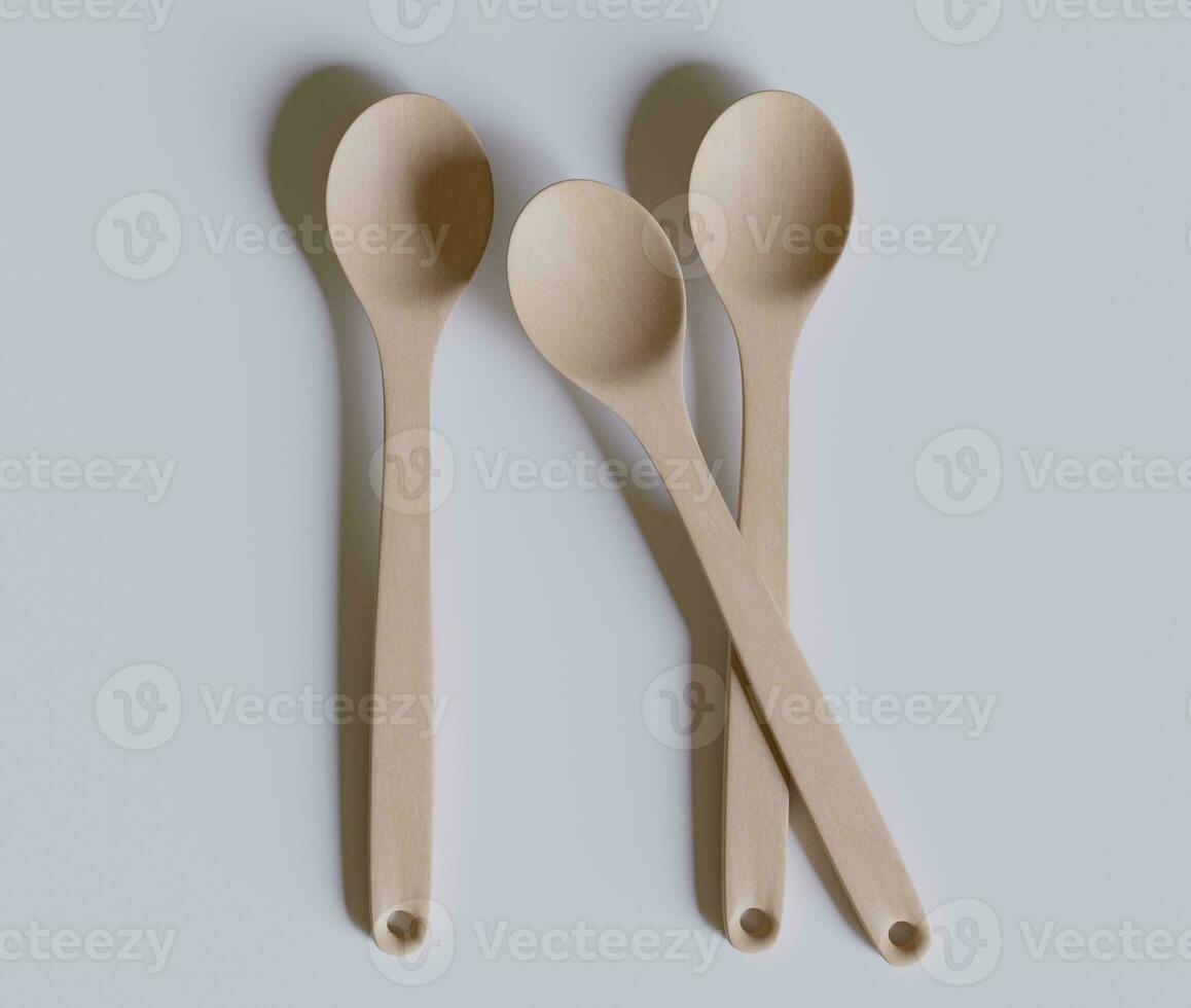 Spoon or flatware with a wood texture rendering 3D photo