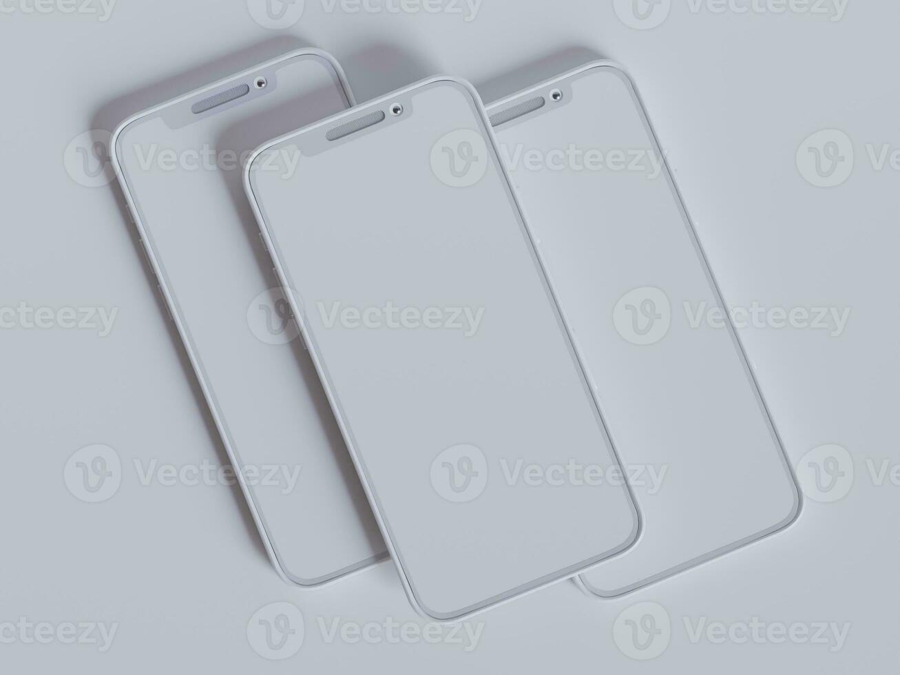 Clay phone white background and smarphone color touch screen rendering 3D photo
