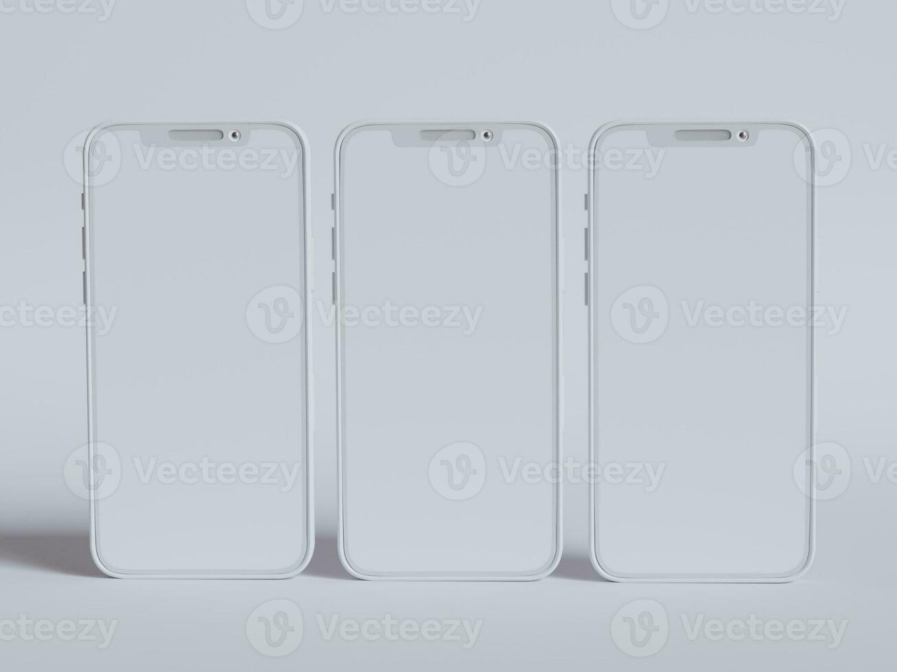 Clay phone white background and smarphone color touch screen rendering 3D photo